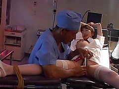 Japanese nurse tied up to a bed and pleasured by a naughty doctor