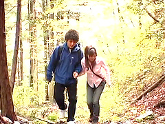 Outdoors fucking in the local woods with cum loving China Yuki