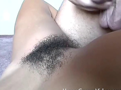 Chick with a hairy pussy opens her legs for a formidable fuck