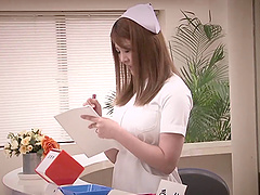 Japanese nurse Momoka Nishina drops on her knees to give head