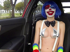 Slutty clown sucks a dick and gets fucked in the grass