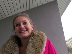 Fur trimmed coat on a cutie having hot POV sex