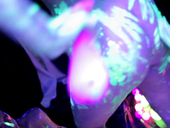 Black light lesbian orgy party with sexy body paint