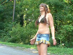 Roller blading cutie has a gorgeous pair of big natural tits