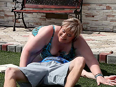 Fat white woman Diana fucked by the pool by her crazy lover