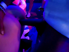 Drinking and cocksucking babes have hot sex in the club