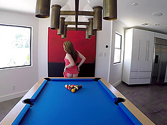 Pale beauty loves playing pool but nothing beats a cowgirl ride!