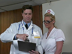 Nerdy blonde nurse enjoys the balls-deep pounding of her butthole