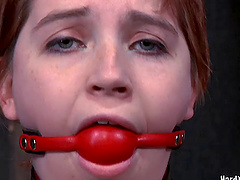 Redhead amateur Piper Hill silenced with a ballgag during sex