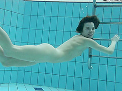 Skinny Russian teen Gazel Podvodkova loves nude swimming in a pool