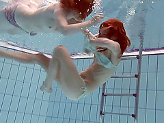 Russian teens get naked in the pool and pleasure their pussies