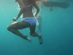 Naked swimming in the ocean with couple of attractive chicks