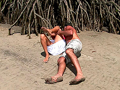 Astonishing redhead called Marcia getting bonked on the sandy beach