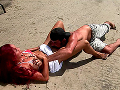 Astonishing redhead called Marcia getting bonked on the sandy beach