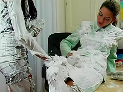 Messy lesbian video with two sluts playin with shaving cream