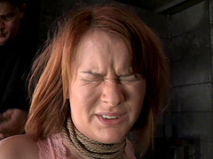 Redhead cutie Claire Robbins tied up and rough mouth fucked