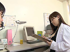 Chubby Japanese doctor takes off her clothes to pleasure her patient