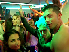 Wild fucking during a large party with handsome male strippers