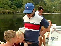 Glamour bitches fucked by two rich dudes on a private Yacht