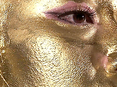 Hot chick covered in golden paint wants to play with a dick