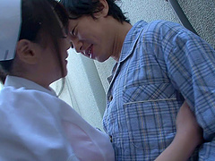 Japanese nurse is curious about a fellow's pulsating cock