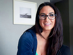 Good looking GF Aubrey with glasses fucked by her horny lover