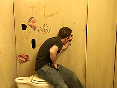 Gay Chris Dano likes giving dick blowjob through glory hole