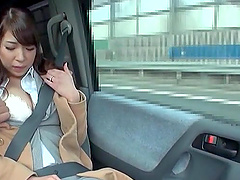 Cutie Mio Kayama fingering her little wet pussy in her car