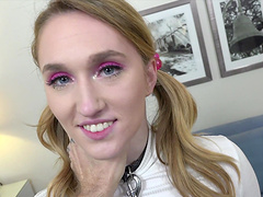 Young babe Victoria Gracen makes a kinky guy cum on her face