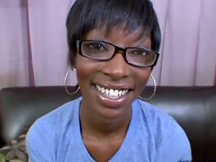 Ebony slut Taylor Starr sucks his cock and licks his balls