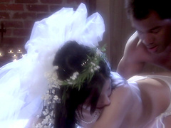 Brunette Latina bride Rebecca Linares pounded in a wedding dress