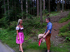 Outdoor sloppy blowjob from blonde MILF whore Julia Pink