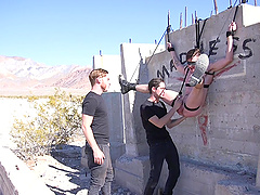 Hardcore outdoors torture session between two long dick gay dudes