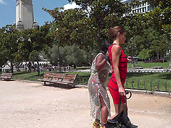 Dirty ebony slut Sunny Star tied up and humiliated in public