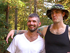 Horny gay dudes have amazing sex in the woods with lot of cum