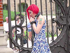 Redhead slut Silvia Rubi tied up and humiliated in public