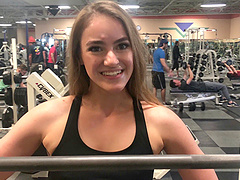 Public video of long hair brunette Kenzie working out at the gym