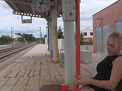 Aston is bored while waiting for a train and decides to please herself