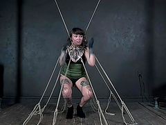 Rough torture session for tied up babe Felicia Fisher with tattoos