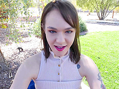 POV video of slutty girlfriend Sailor Luna giving head in outdoors