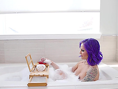 Purple haired shemale TS Foxxy loves fucking tight ass of a dude