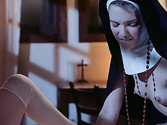 Nasty nuns Charlotte Stokely and Kenna James take off their clothes