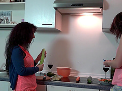 Wild lesbian sex in the kitchen - Samy Saint and Natalie Hot