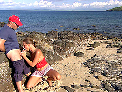 Blowing a hard stranger's cock on the beach is amazing for Olivia La Roche