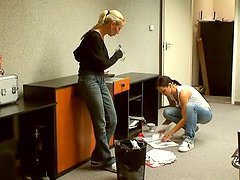 Blonde Pornstar Sandy Tiding Her Office with Cameron Cruz