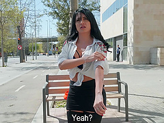 Fake tits brunette Linda Black fucked in the public place by a stranger