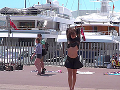 Public humiliation for kinky Mistress Minerva and Melody Petite