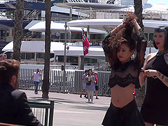 Public humiliation for kinky Mistress Minerva and Melody Petite