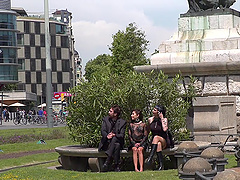 Public humiliation for kinky Mistress Minerva and Melody Petite