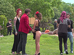 Public humiliation and fucking with slutty Silvia Rubi and Julia Roca